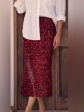 Women’s Burgundy Sequin Midi Skirt
